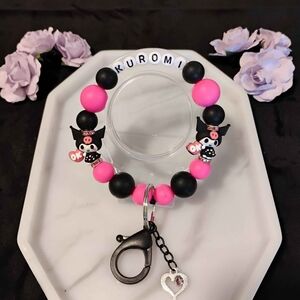 Pink & Black Kuromi Wristlet Keychain